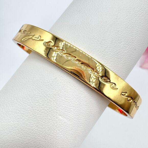 Lilly Pulitzer It’s Always Summer Somewhere Gold Tone Pink Tassel Cuff Bracelet - Picture 2 of 14